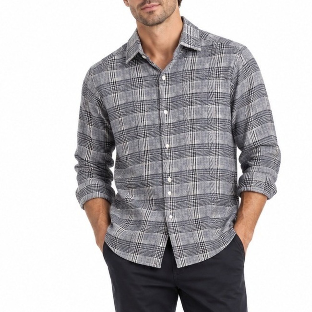 Hart Schaffner Marx Mens Blue White Glen Plaid Cotton Button Down Shirt Size M